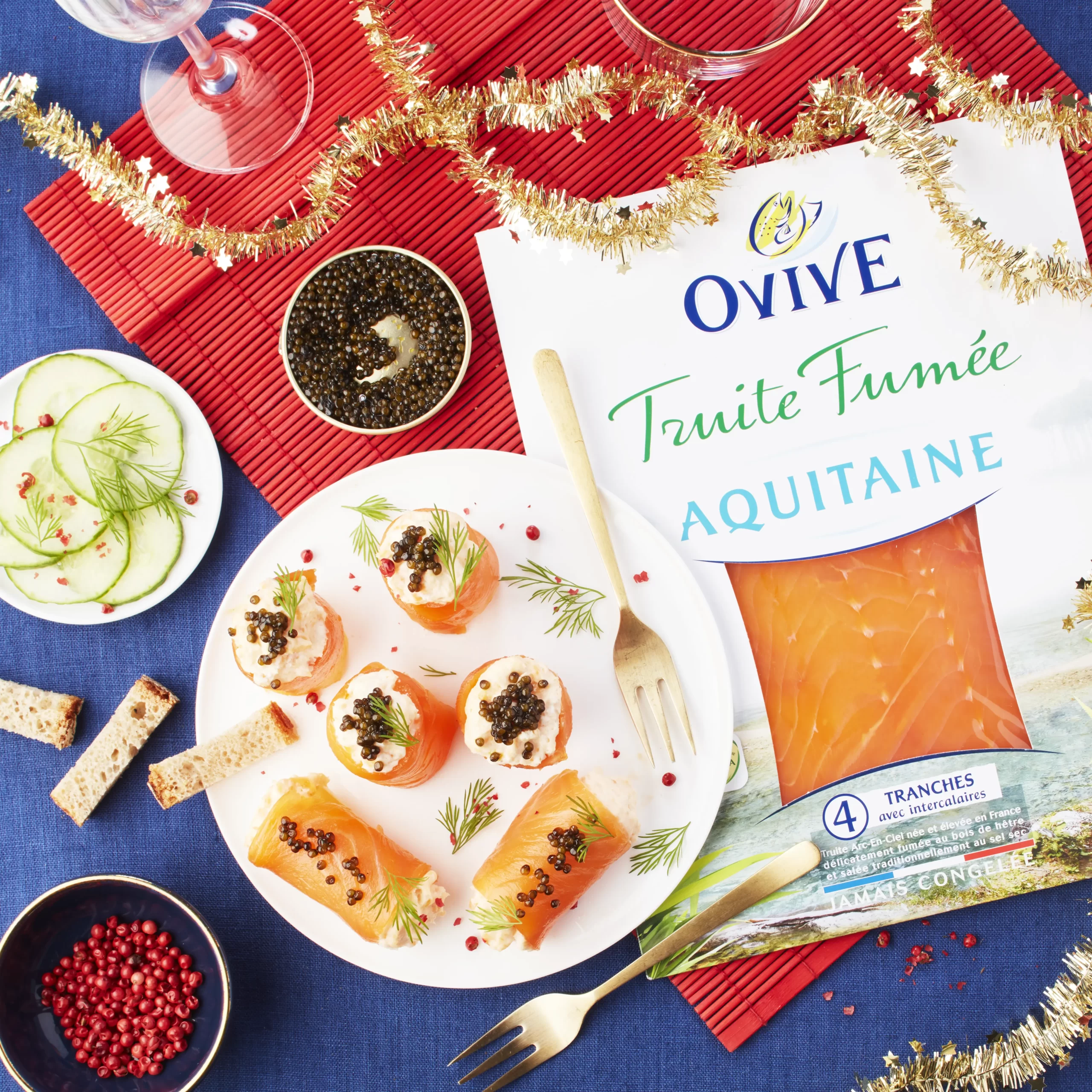 roules de truite fumee au caviar