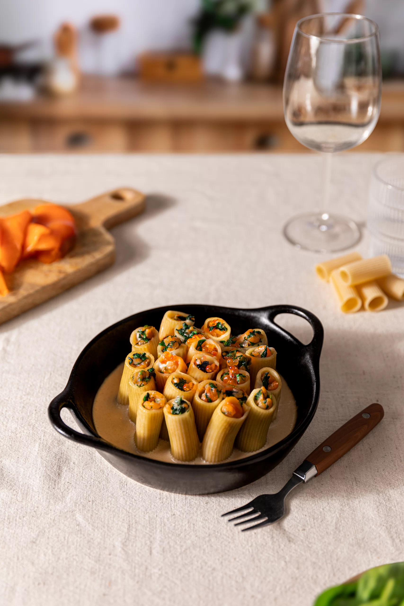 Rigatoni farcies épinard truite et parmesan