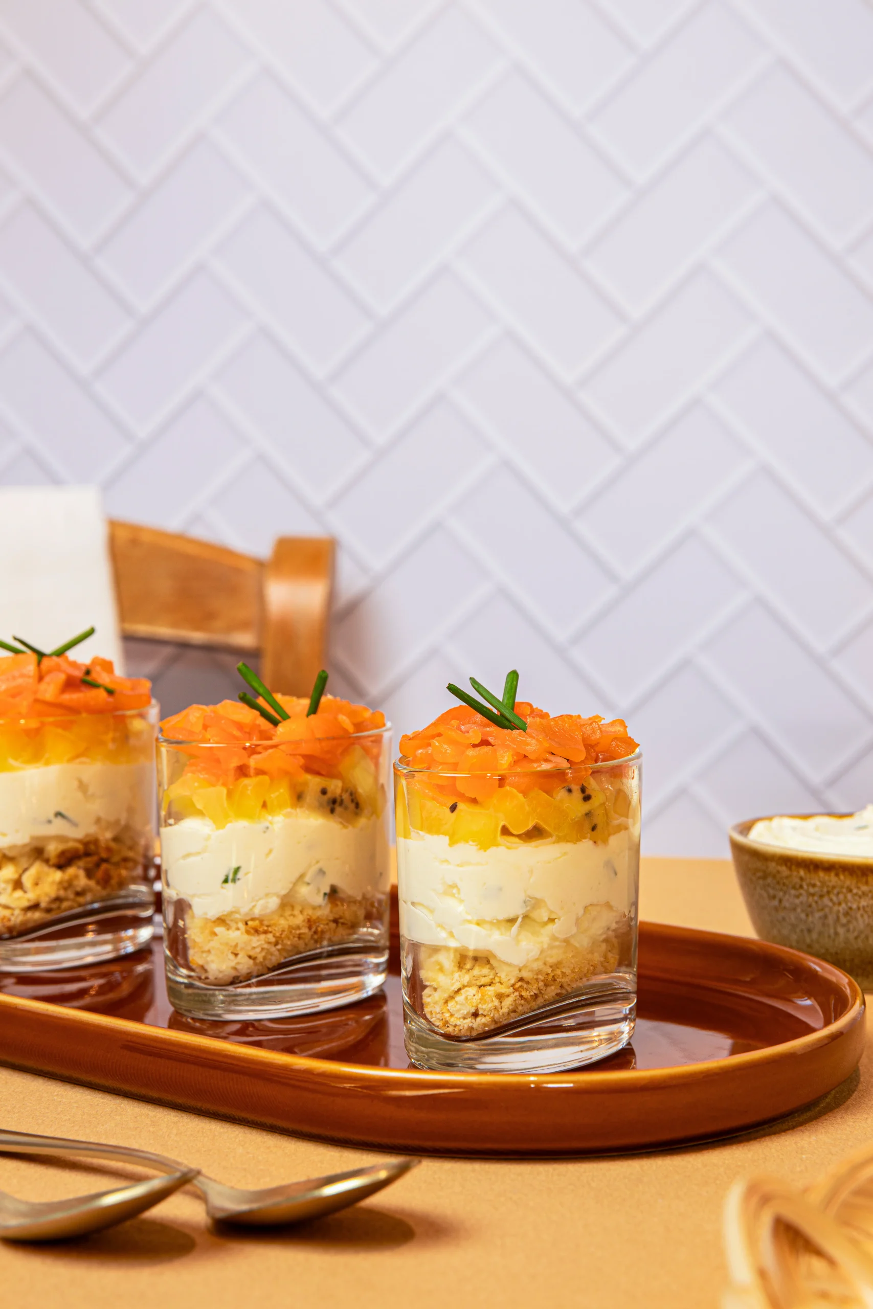 Verrine de truite fumée et fromage frais Ovive